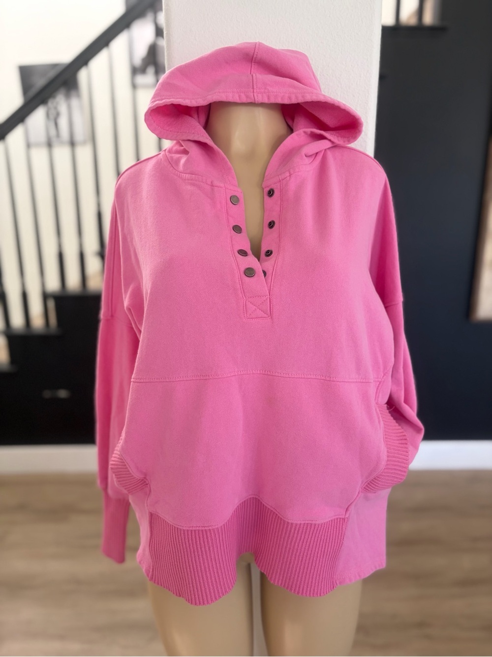 BUCKET LIST oversized Pink Hooded Pullover Sweatshirt